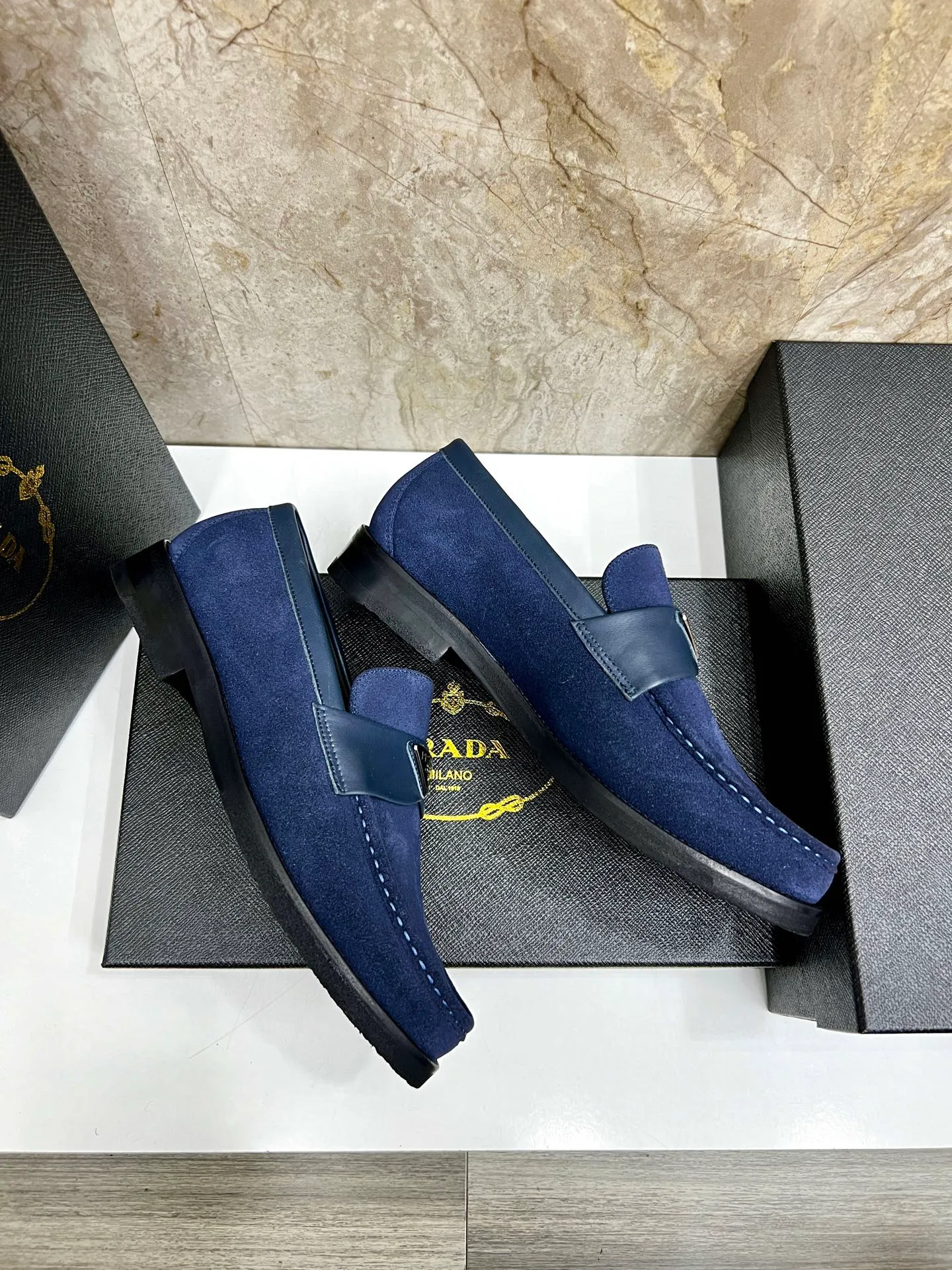 PRADA~ Size: 38-44 (customized 45/46 P: 💰880 P's original official website new high-end men's leather shoes, top-quality original replicas, made of imported open edge beads/calf leather, calf leather breathable lining, original leather outsole!